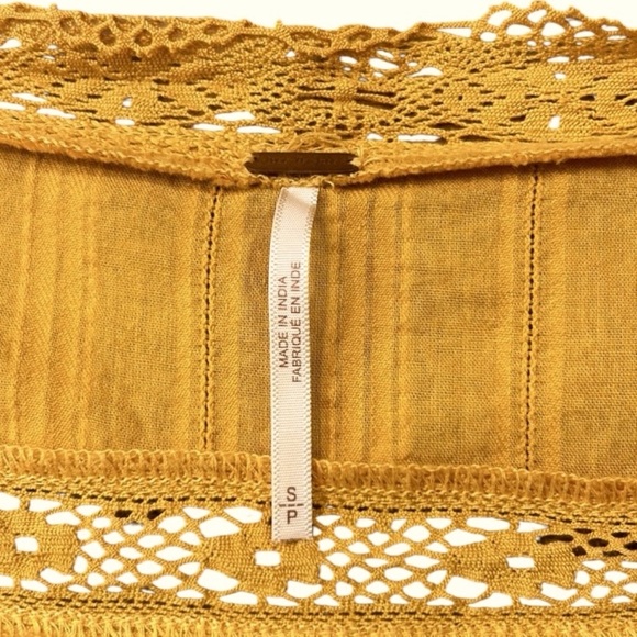 Free People Follow Your Heart Golden Yellow Embroidered Crop Top Size Small - Picture 7 of 12